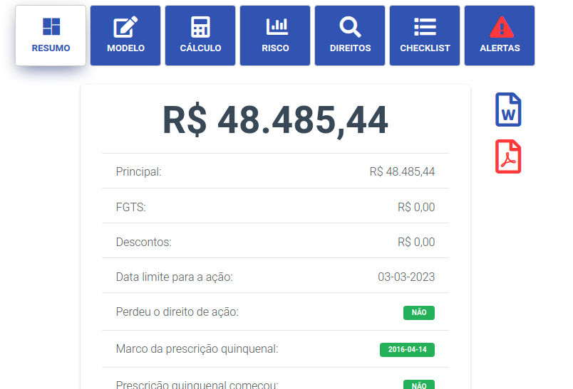 Exemplo de resultado do Gerador de Petições