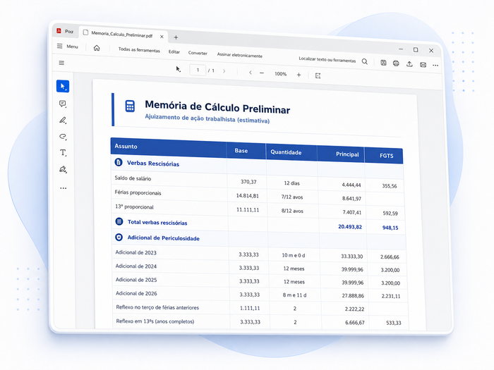 Memória de Cálculo Preliminar em PDF aberta no navegador